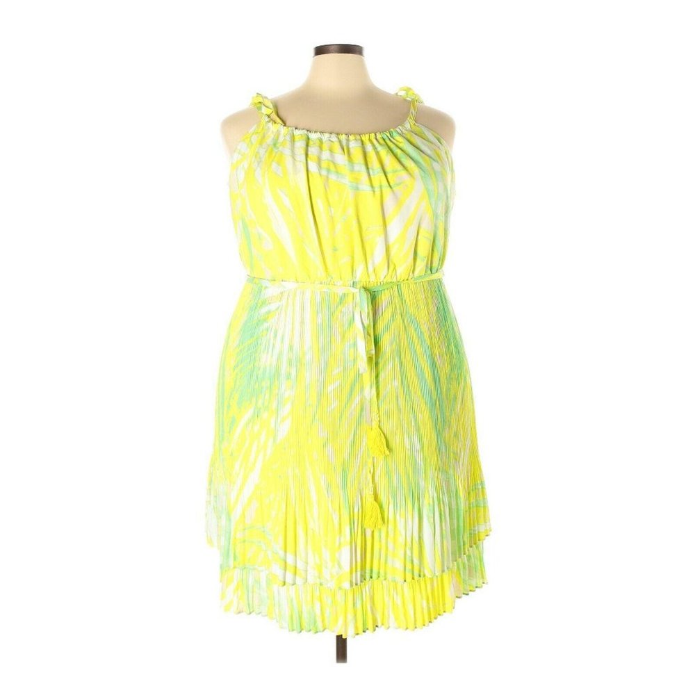 Lane Bryant Size 26 28 Dress Yellow Green Print